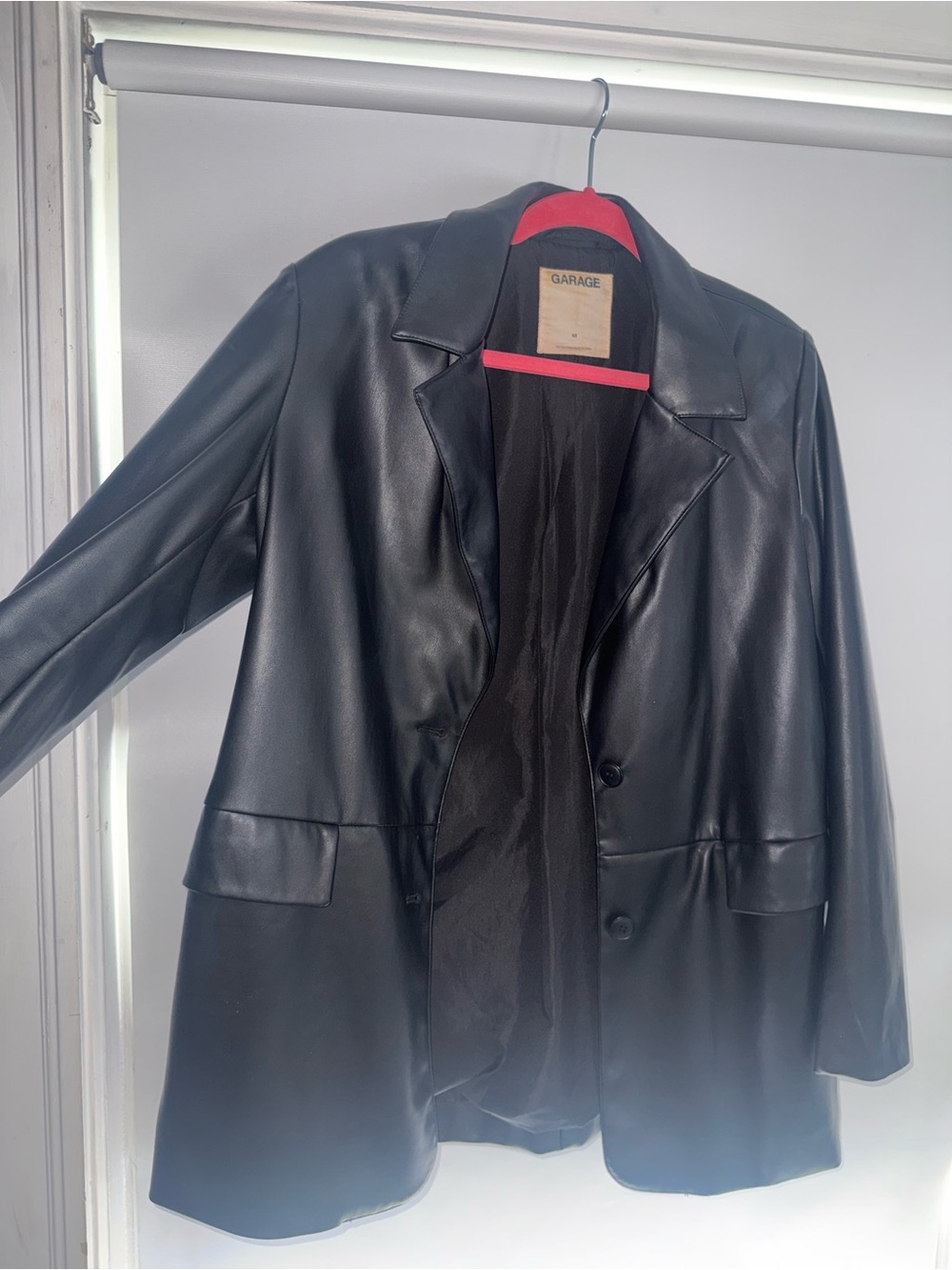 Garage Black Vegan Leather Blazer Jacket with Notched Lapel